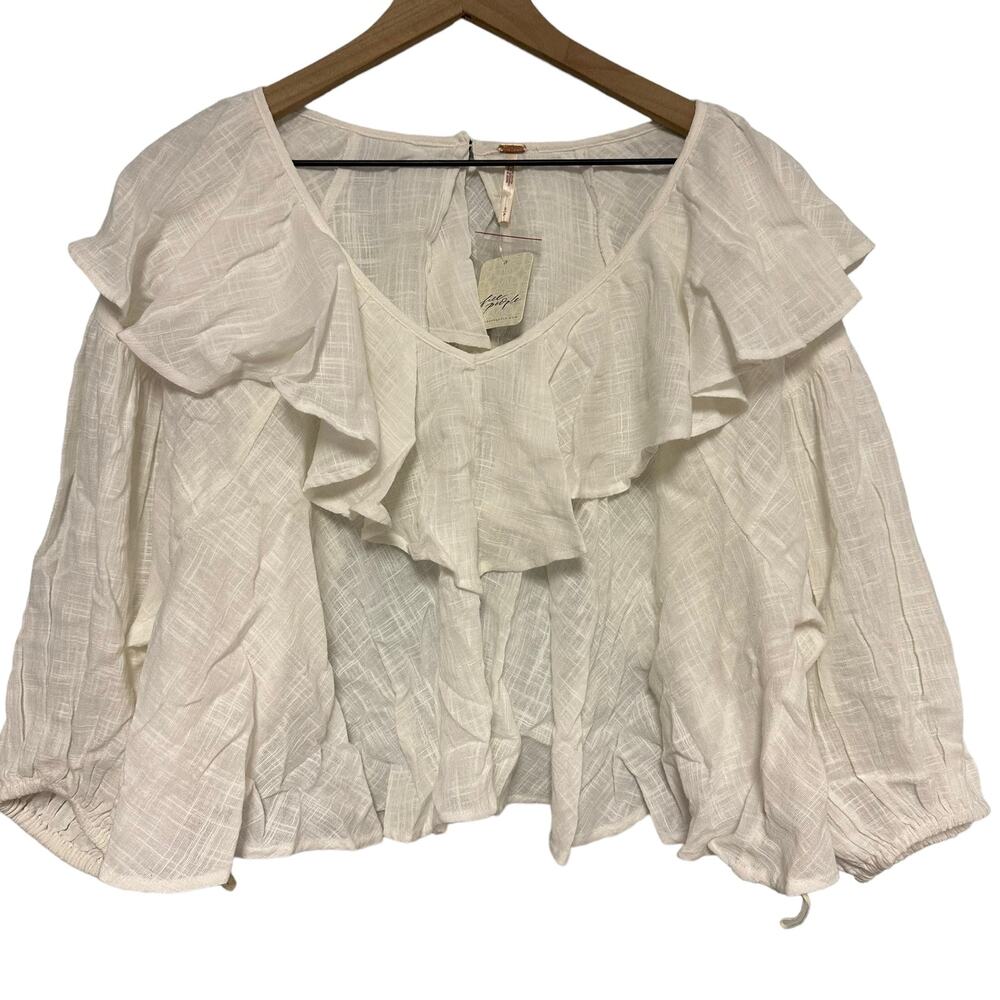 Free People White Open-Back Ruffled Blouse - Picture 3 of 11